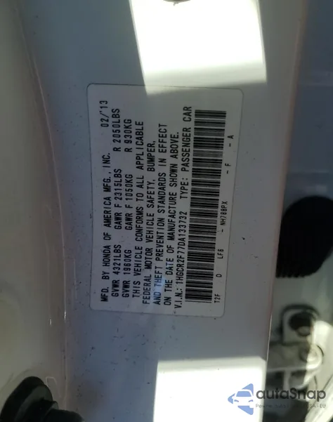 2013 Honda Accord Ex z USA, uszkodzony, nr VIN 1HGCR2F77DA133732